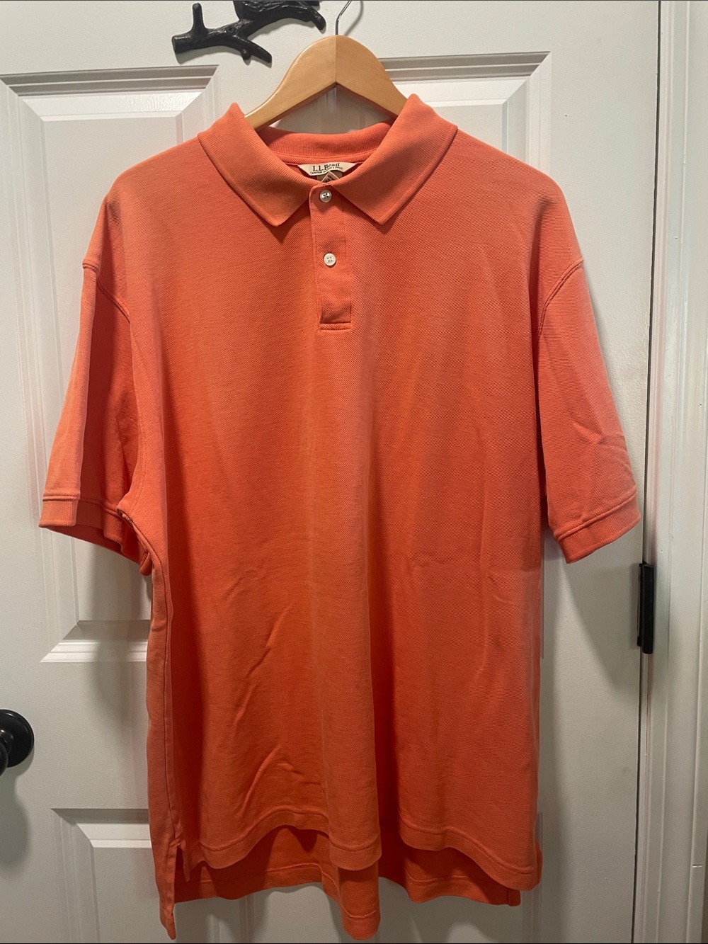 L.L. Bean Men's Carefree Double L Coral-Orange Polo Shirt